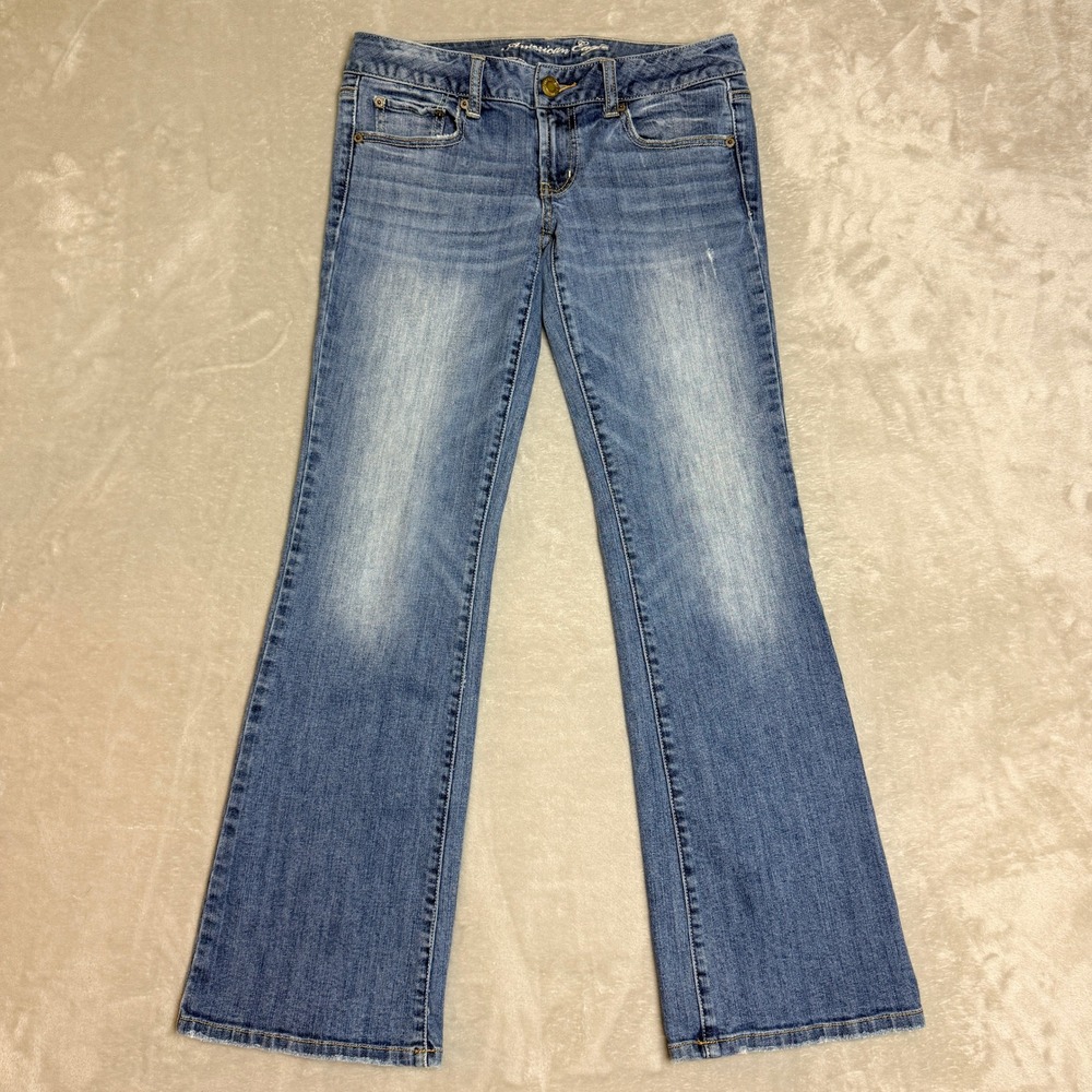 American Eagle Favorite Boyfriend Jean Women 6 Blue Bootcut Stretch Low Rise Y2K
